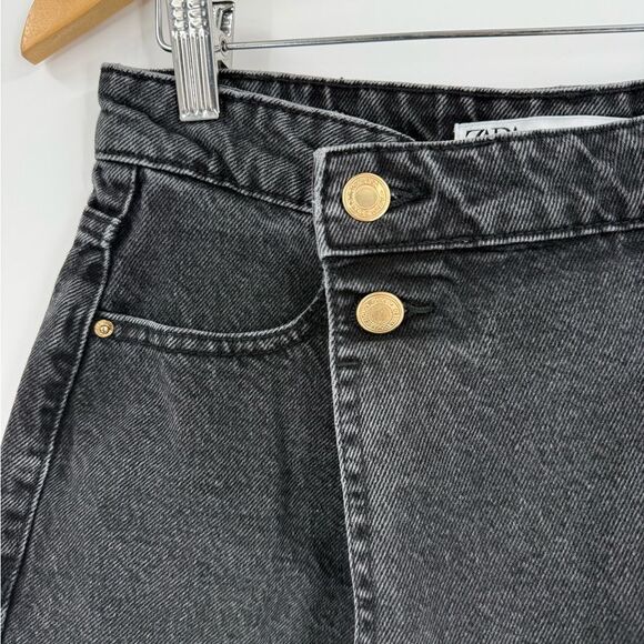 ZARA Asymmetrical Denim Wrap Skort in Black | Size Medium - Picture 5 of 8
